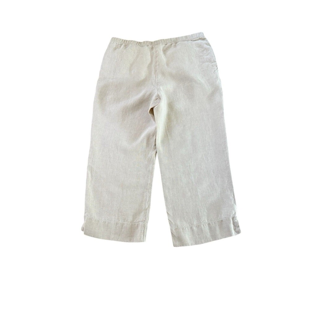 J Jill Pants SZ Medium Sand Dune All Linen Pull On Elastic Waist Wide Leg Casual - Picture 2 of 8